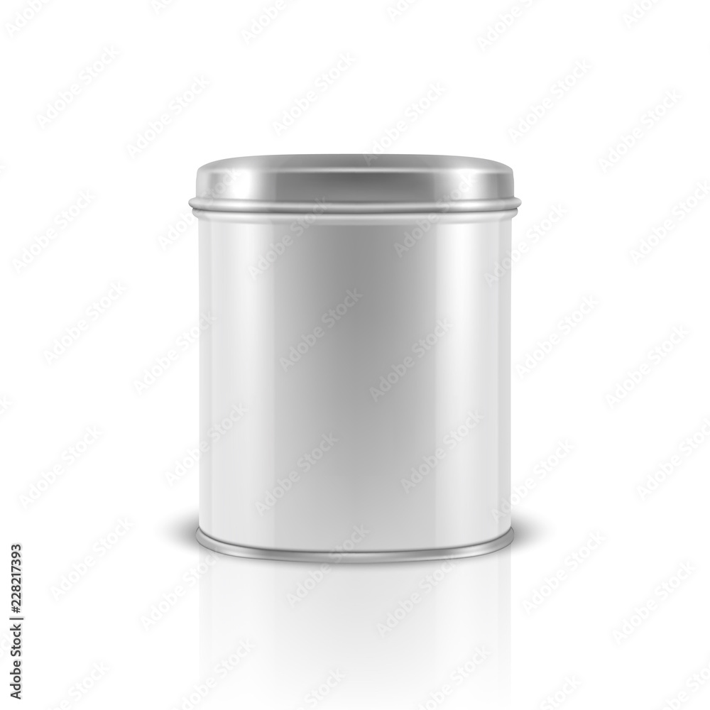 Vector Realistic 3d White Blank Metal Tin Can Container Closeup Isolated on White Background. Design Template For Packaging Baby Powder Milk, Tea, Coffee, Cereal etc., Mockup. Front View Vector Realistic 3d White Blank Metal Tin Can Container Closeup Isolated on White Background. Design Template For Packaging Baby Powder Milk, Tea, Coffee, Cereal etc., Mockup. Front View