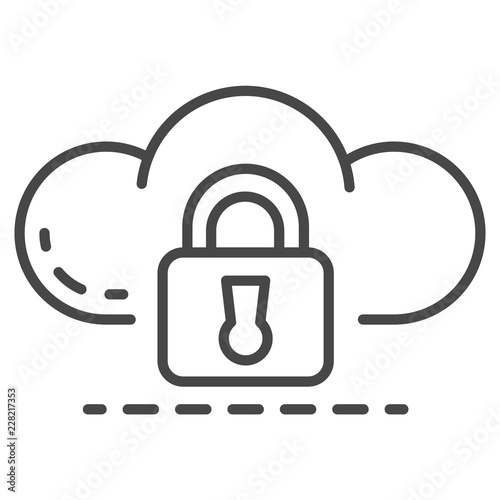 Data cloud lock icon. Outline data cloud lock vector icon for web design isolated on white background