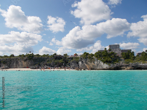 Amazing view of Tulum Ruins in a cloudy day, Maya Rivera, Mexico