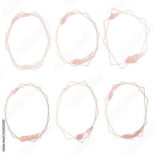 Set of geometric pink gold frame, Decorative element for wedding card, Invitations and logo. Vector illustration.