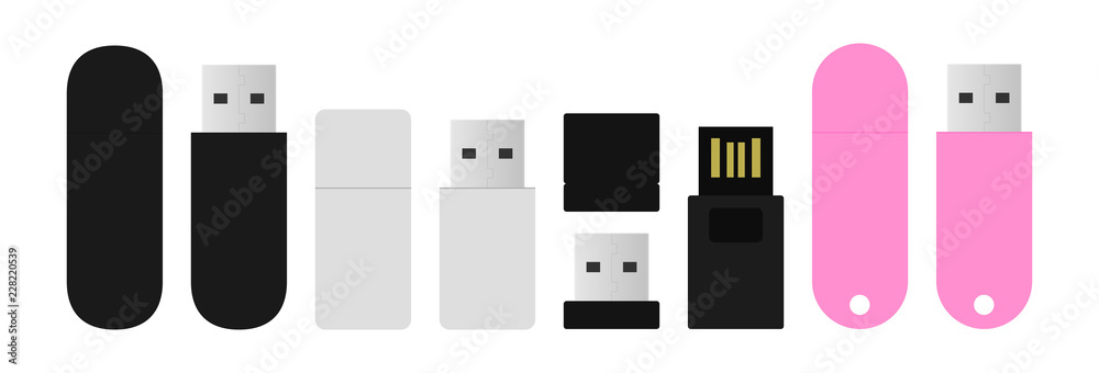 Usb flash memory drive. Vector thumb drives set. Usb flash memory drive. Vector thumb drives set.