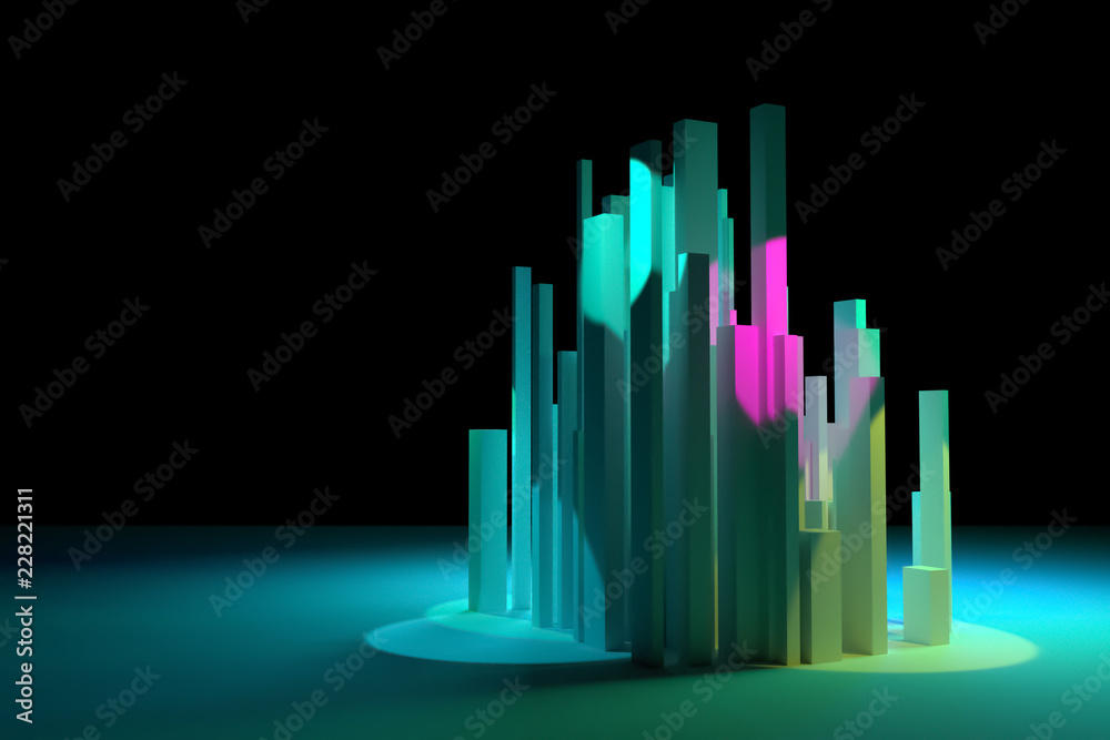 Abstract colorful lighting, pillar block or shapre. Wallpaper for graphic design. 3D rendering.
