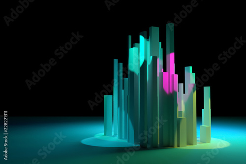 Abstract colorful lighting  pillar block or shapre. Wallpaper for graphic design. 3D rendering.