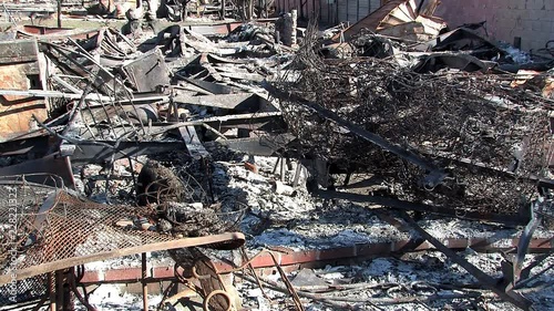 Close up of burned down trailer park near Sylmar so called Sayre Fire near Los Angeles, USA. photo