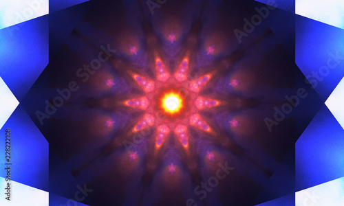 Pink star-shaped mandala Art with shades of blue and a nice energy effect.