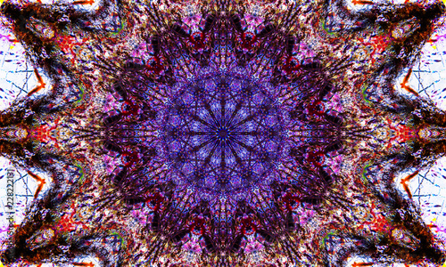 Purple/indigo star-shaped mandala with a lot of small details and shapes.