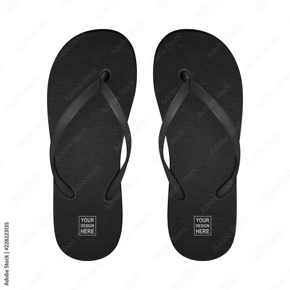 Vector Realistic 3d Black Blank Empty Flip Flop Set Closeup Isolated on White Background. Design Template of Summer Beach Holiday Flip Flops Pair For Advertise, Logo Print, Mockup. Front View Vector Realistic 3d Black Blank Empty Flip Flop Set Closeup Isolated on White Background. Design Template of Summer Beach Holiday Flip Flops Pair For Advertise, Logo Print, Mockup. Front View