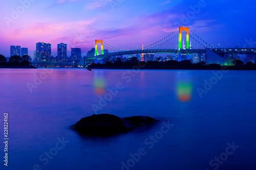 Colorful illuminations at Rainbow Bridge from Odaiba in Tokyo, Japan © coward_lion