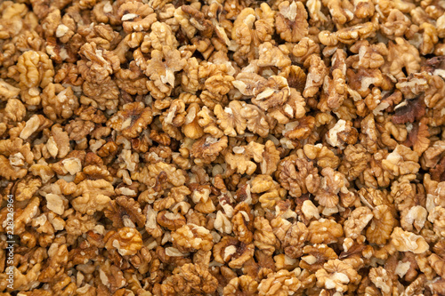 Closeup of big shelled walnuts pile