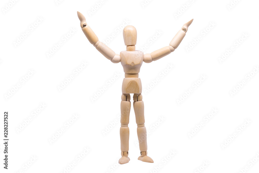 wooden Figure Wondering or Confused on white background wooden Figure Wondering or Confused on white background