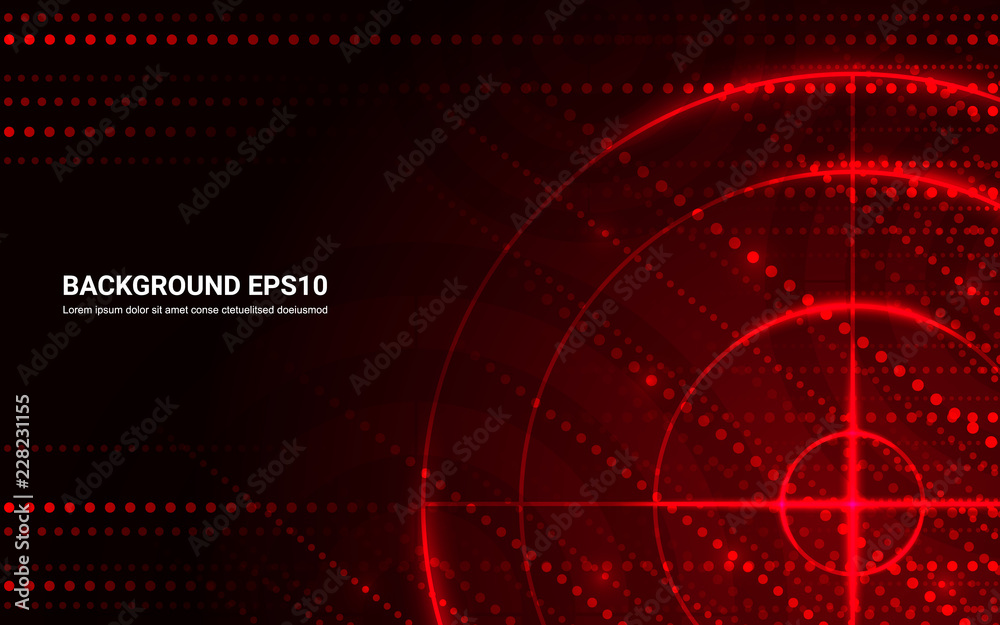 Abstract red target, shooting range on black background. Vector isolated template for business goal. Shooting target success solutions concept.