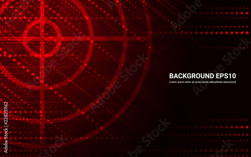 Abstract red target, shooting range on black background. Vector isolated template for business goal. Shooting target success solutions concept.