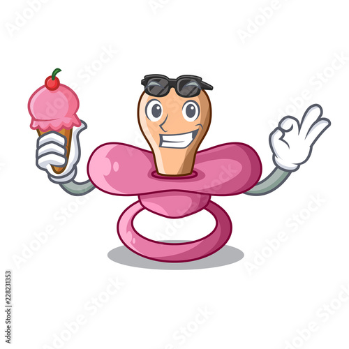 With ice cream newborn is sucking a pacifier cartoon