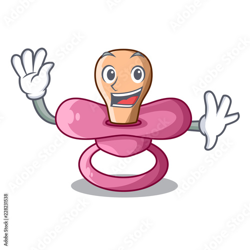 Waving newborn is sucking a pacifier cartoon