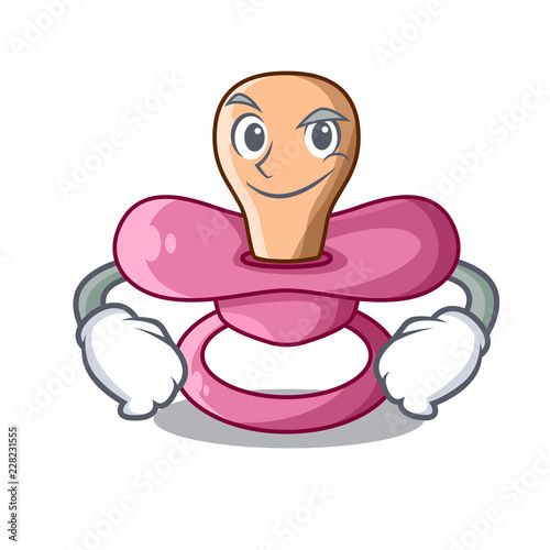 Smirking newborn is sucking a pacifier cartoon