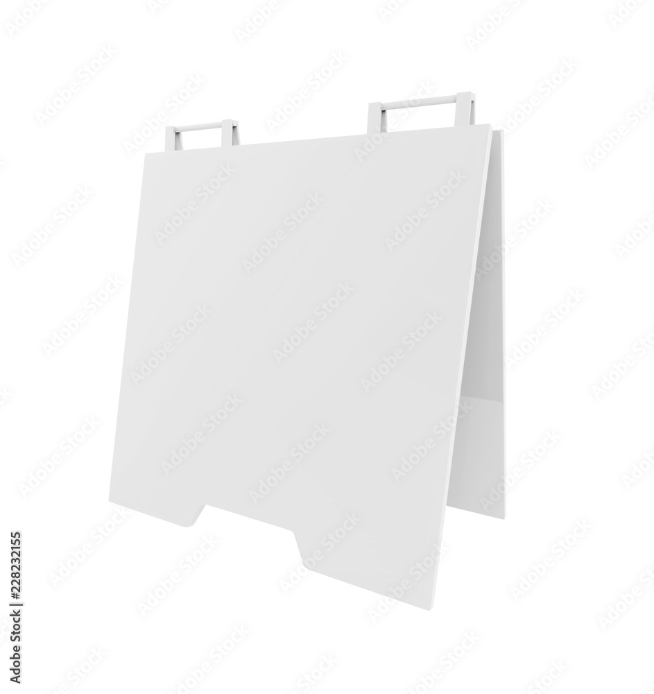 Crezon or PVC A-frame sandwich boards for design mock up and presentation. white blank 3d render illustration Crezon or PVC A-frame sandwich boards for design mock up and presentation. white blank 3d render illustration