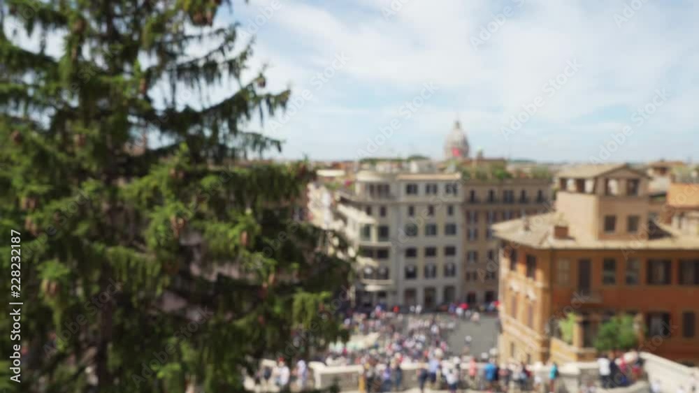 Blurred background of large tree and European city Rome Italy Blurred background of large tree and European city Rome Italy