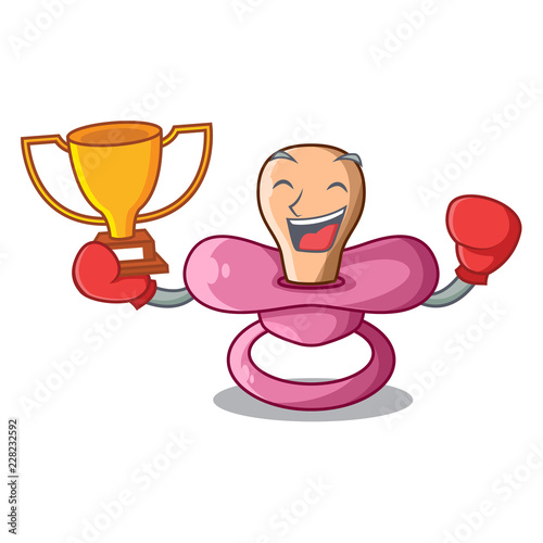 Boxing winner baby silicone pacifier isolated on mascot