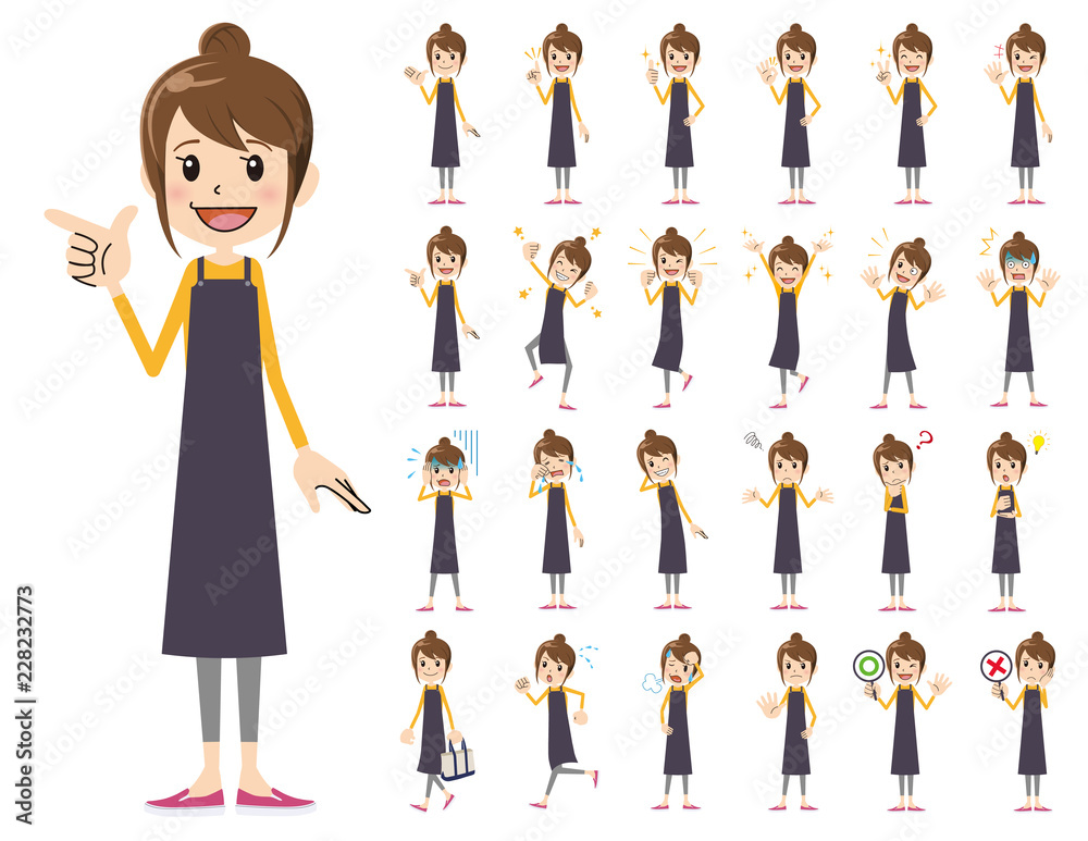 female charactor set. Various poses and emotions. female charactor set. Various poses and emotions.
