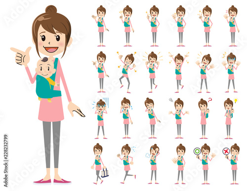 female charactor set. Various poses and emotions.