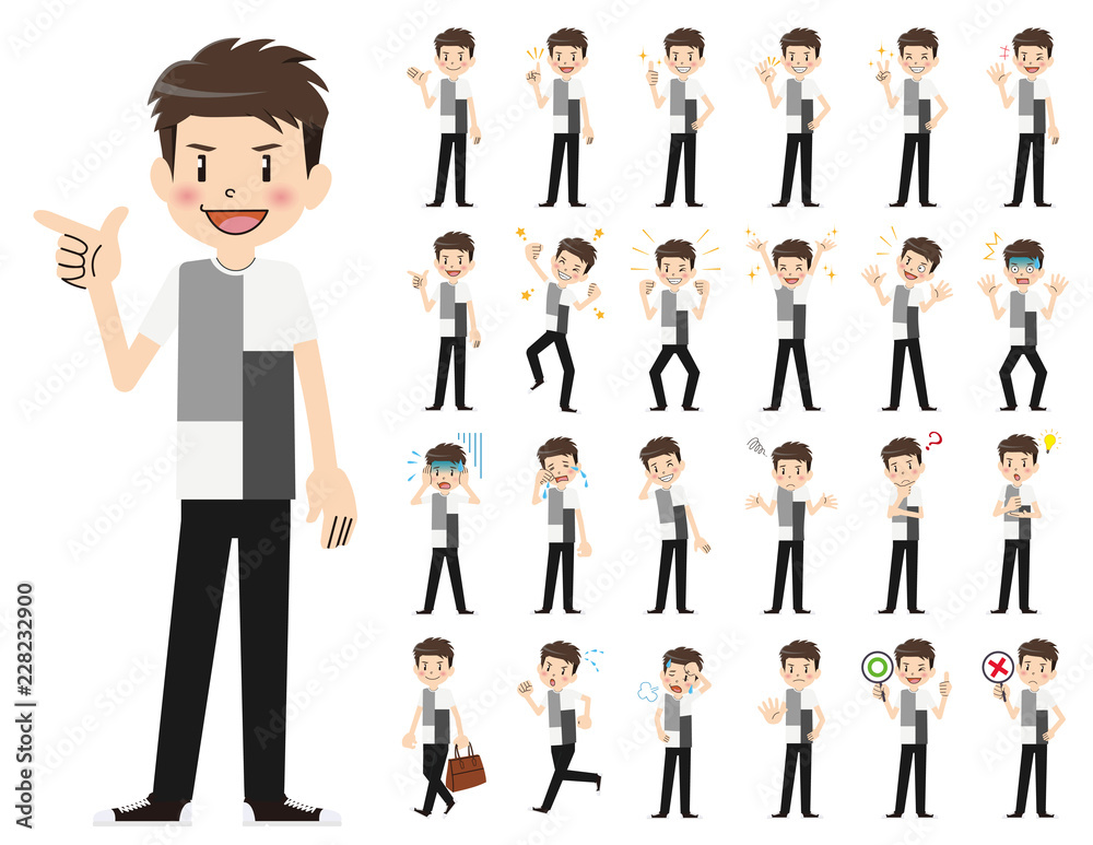 male charactor set. Various poses and emotions. male charactor set. Various poses and emotions.