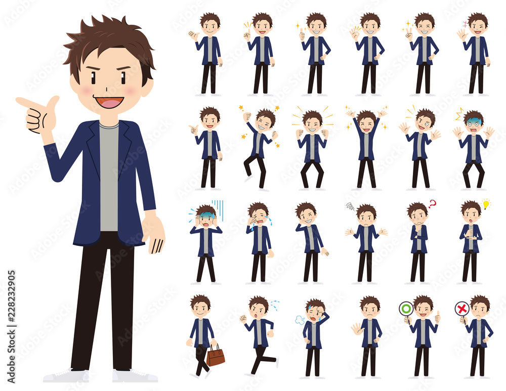 male charactor set. Various poses and emotions. male charactor set. Various poses and emotions.