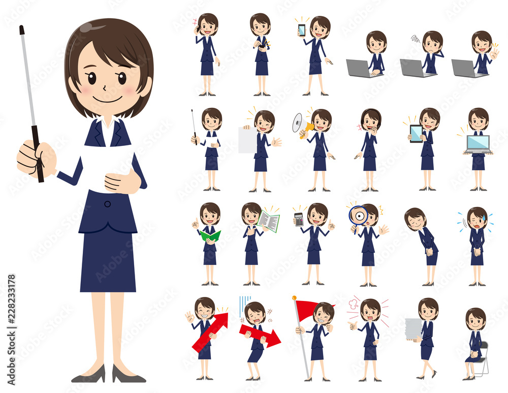 Business women charactor set. Presenting in various action.