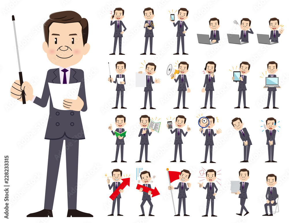 Businessman charactor set. Presenting in various action.