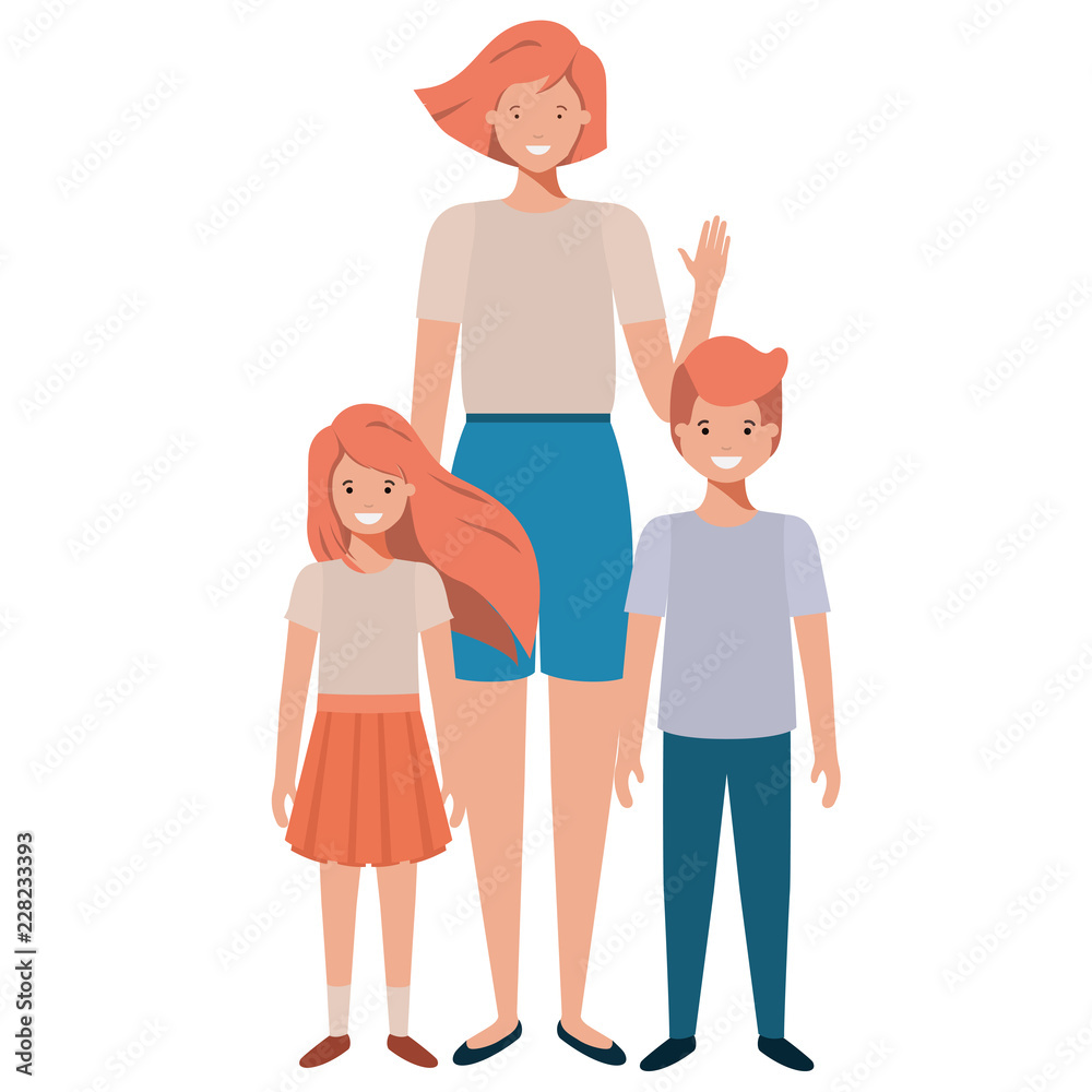 Fototapeta premium mom with her children avatar character
