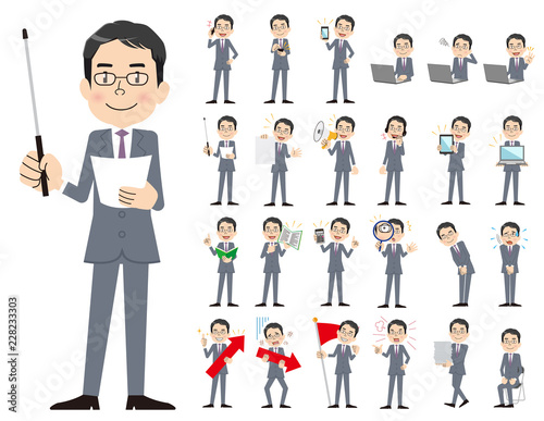 Businessman charactor set. Presenting in various action.