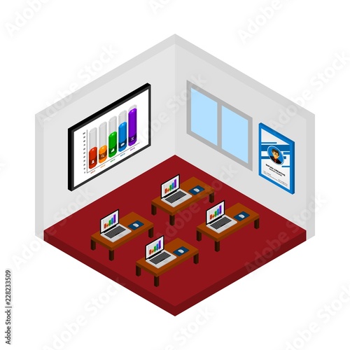 Isometric design course room vector.