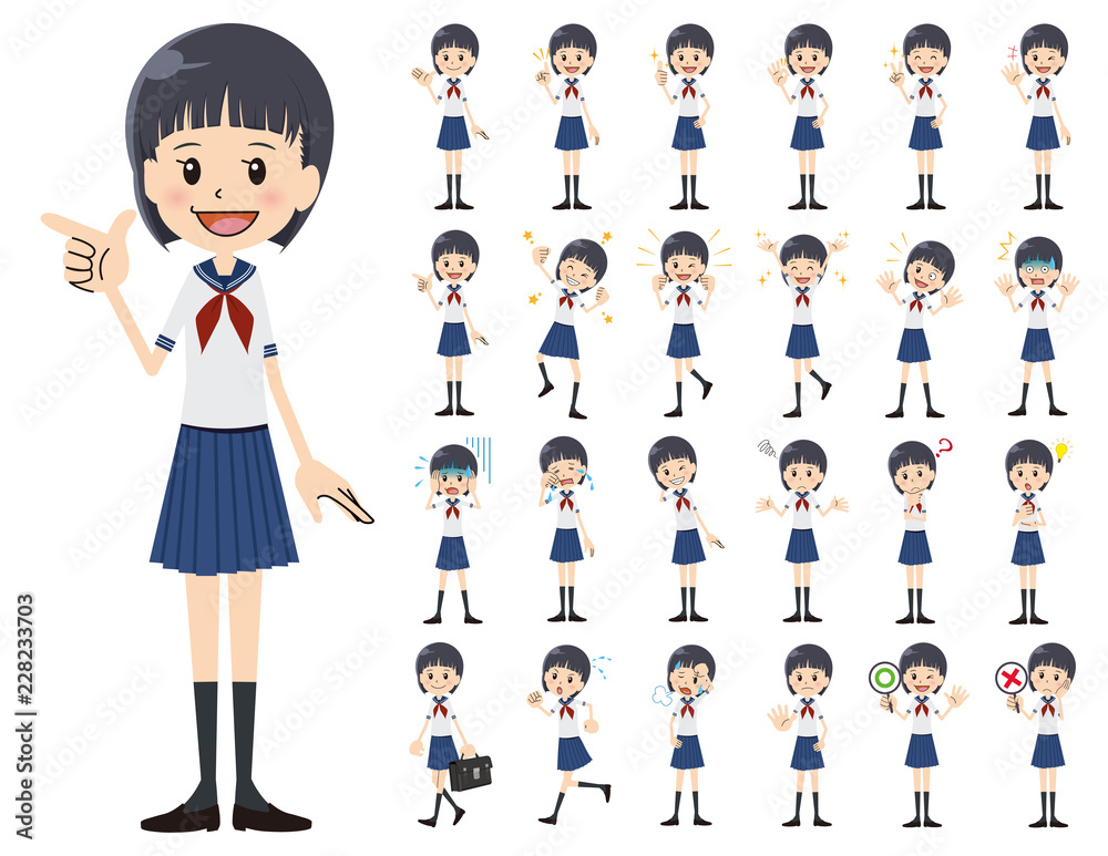 Schoolgirl charactor set. Various poses and emotions. Schoolgirl charactor set. Various poses and emotions.