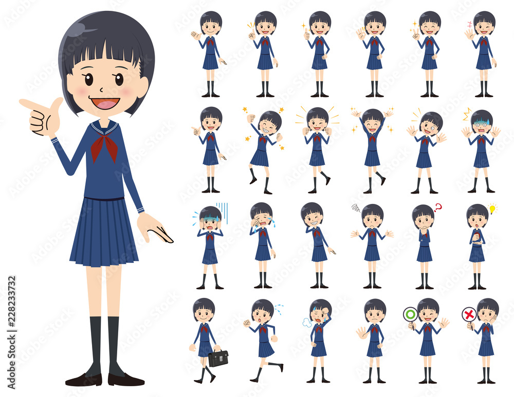 Schoolgirl charactor set. Various poses and emotions. Schoolgirl charactor set. Various poses and emotions.