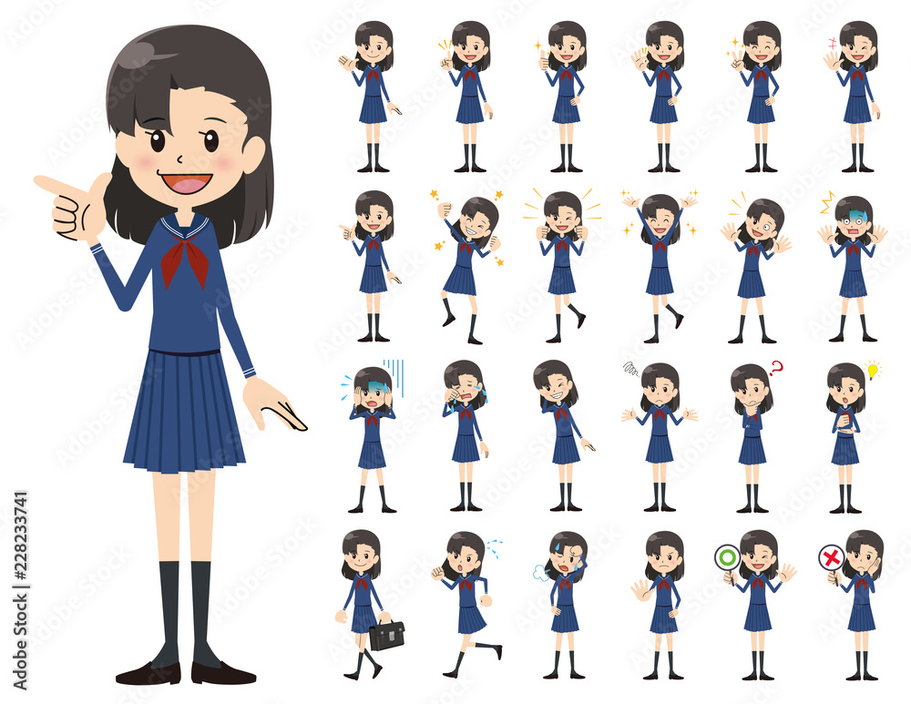Schoolgirl charactor set. Various poses and emotions. Schoolgirl charactor set. Various poses and emotions.
