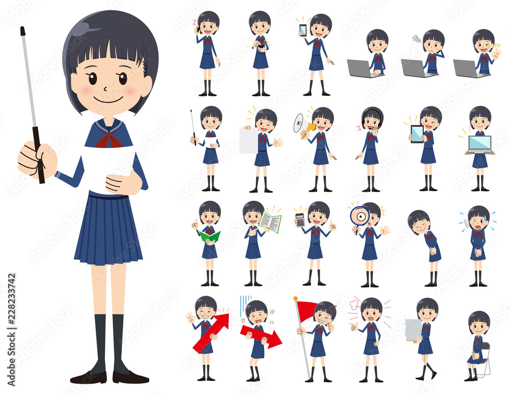 Schoolgirl charactor set. Presenting in various action. Schoolgirl charactor set. Presenting in various action.