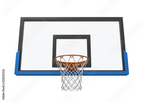 3d rendering of a basketball hoop with an empty basket and transparent backboard.