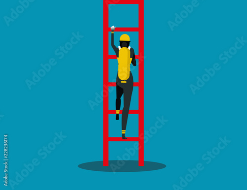 Firefighting. Fireman with rescue equipment situations isolated. Concept labor vector illustration, Career, labor character.