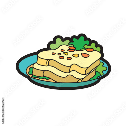 colorful plate with bread slices isolated on white background