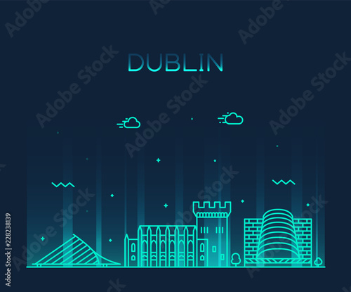 Dublin skyline, Ireland vector linear style city
