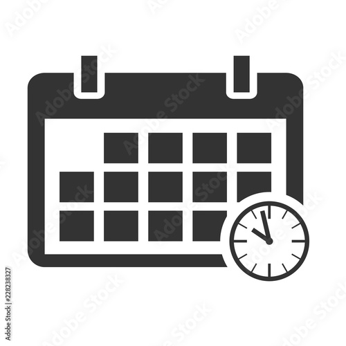 Calendar schedule flat icon, vector design with clock on background