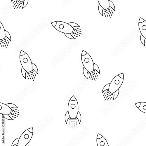 Rocket seamless pattern ship icon isolated on white background. Travel illustration