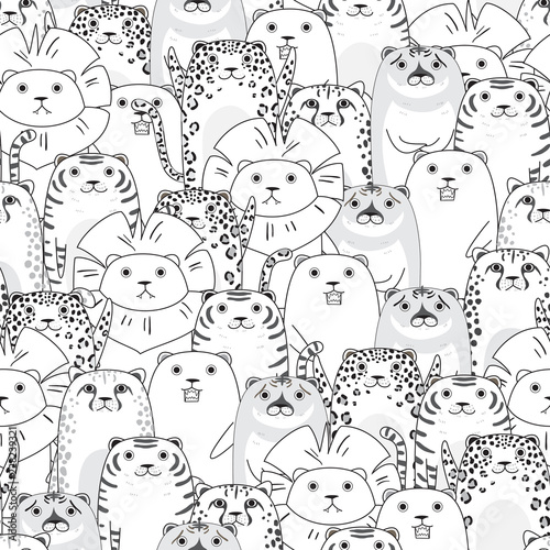 tigers and cats cartoon seamless pattern