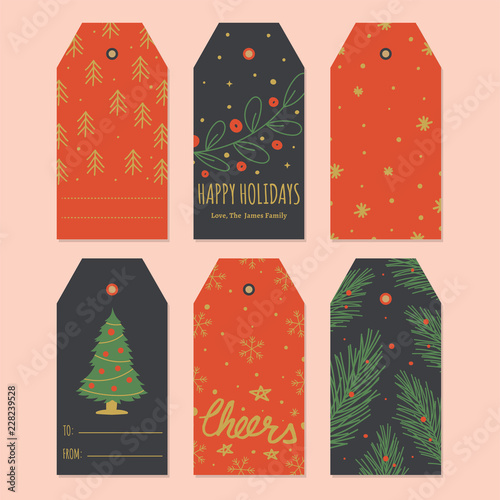 Set of trendy Christmas gift tags in Vector