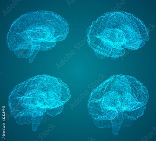 set three-dimensional vector cyber brain. neural network mega-data processing, template interface design