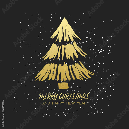 Christmas background with golden fir-tree