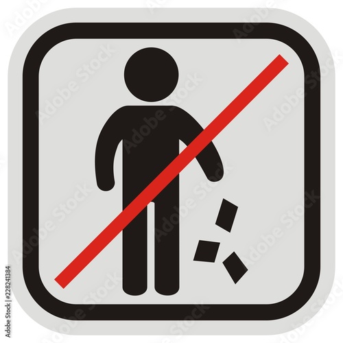 prohibiting the disposal of garbage, black figure and paper, vector icon, gray and black frame	
