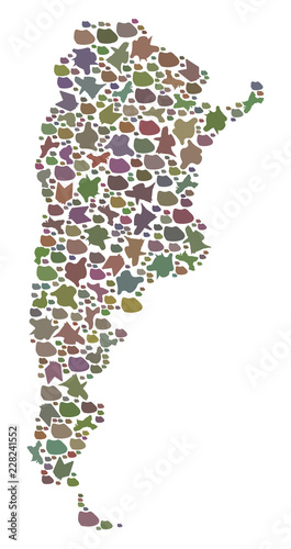 Photo Mosaic map of Argentina designed with colored flat stones