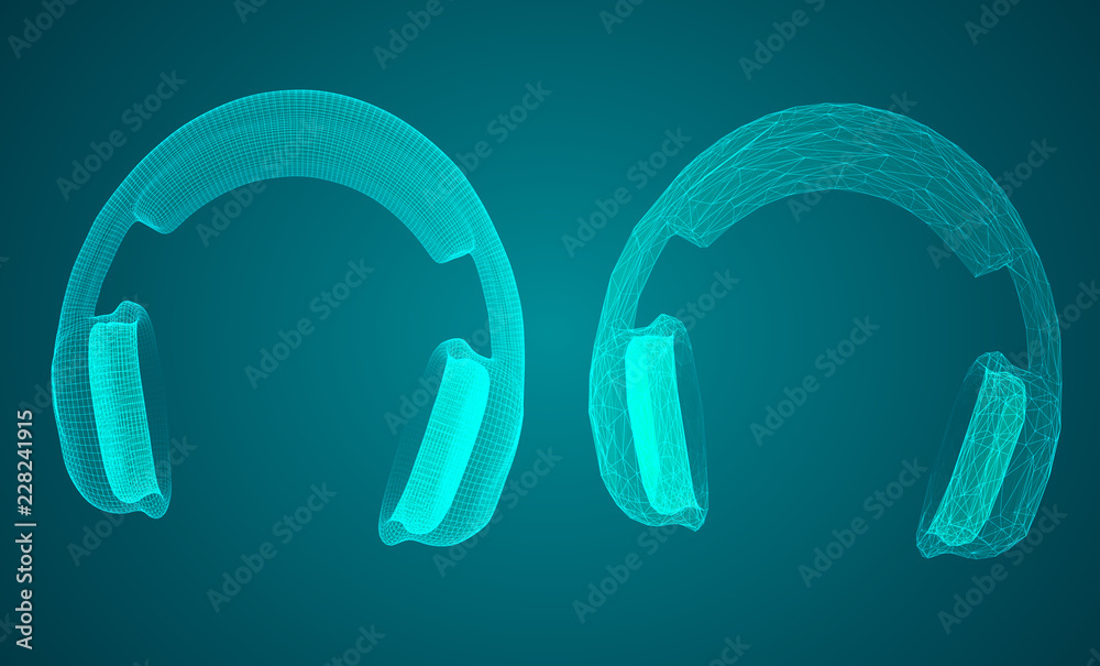 3D headphones on blue background. 3D headphones on blue background.