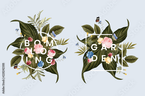 Blooming floral frame card illustration