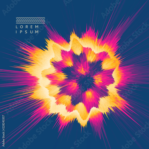 Background with exploding rays. Abstract vector illustration with dynamic effect. Cover design template. Can be used for advertising, marketing and presentation.